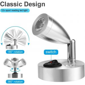 12V led Spot Lampe de Lecture Interrupteur R&eacute;glable Lumi&egrave;re Chaude pour Camping Car Van Bateau Led Lumi&egrave;re Int&eacute;rieure (2 pcs) (a-on/off Switch)