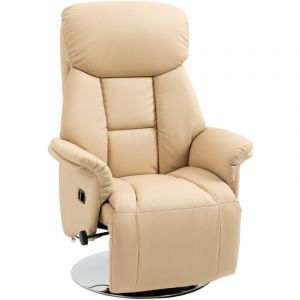 Fauteuil inclinable pivotant repose-pied réglable accoudoirs piètement acier chromé revêtement synthétique PU beige