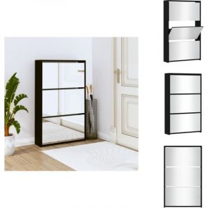 Vidaxl - Armoire à chaussures avec miroir 3 niveaux Noir 63x17x102,5 cm - Meuble Chaussure - Rangements Chaussures - Étagère Chaussures - Armoire à