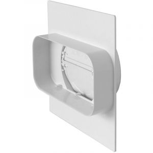 Plaque pour passage de mur tube Ventilation rond Ø125 à tube Ventilation rectangulaire 150X70 Blanc avec clapet anti-retour et garniture - First Plast