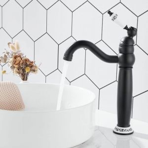Robinet Lavabo &agrave; Grande Hauteur,Robinet R&eacute;tro Haut avec Poign&eacute;e en C&eacute;ramique,Robinet Salle Bain pivoter &agrave; 360 &deg;,Robinets Mitigeur avec Tuyaux