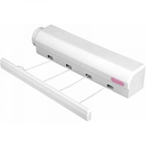 S&egrave;che-linge mural int&eacute;rieur et ext&eacute;rieur, corde &agrave; linge r&eacute;tractable, &eacute;tendoir &agrave; linge extensible jusqu'&agrave; 3,2 m, blanc, 4 fils,