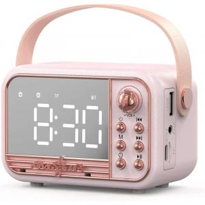Enceinte Bluetooth r&eacute;tro, style vintage, portable, avec r&eacute;veil, volume puissant, compatible carte TF, cl&eacute; USB et entr&eacute;e AUX, rose, id&eacute;ale pour la