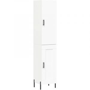Buffet bahut commode armoire meuble de rangement organisateur cuisine salle de s&eacute;jour salon haut 34,5 x 34 x 180 cm bois d'ing&eacute;nierie blanc