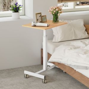 Table R&eacute;glable en Hauteur pour s&rsquo;Asseoir et Se Tenir Debout avec V&eacute;rin &agrave; Gaz Roues Lisses Base en Forme de H Station de Travail Naturel