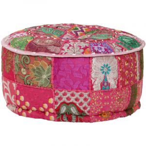 FIMEI Pouf rond en coton en patchwork fait &agrave; la main 40 x 20 cm Rose