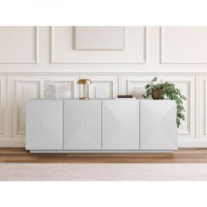 Bobochic &ndash; Buffet 4 portes 200 cm avec fa&ccedil;ades chevronn&eacute;es &ndash; Grand espace de rangement &ndash; Syst&egrave;me d'ouverture sans poign&eacute;e &ndash; Largeur 43 cm &ndash; Hauteur