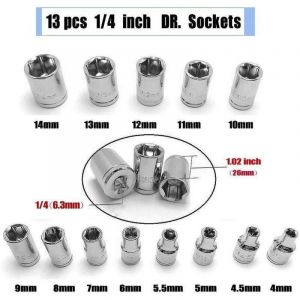 Jeu de Cl&eacute;s &agrave; Douilles, 46pcs 1/4" Cl&eacute; &agrave; Cliquet Avec Bo&icirc;te &agrave; Outils,4-14mm Cr-V Cl&eacute; &agrave; Douilles, Embouts de Tournevis,Barres D'extension pour la Mais