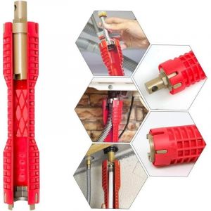 Clé à pipe multi-usages, outil de réparation de robinet pour robinet et évier plombier outil de plomberie clé à douille clé à pipe de cuisine (rouge)
