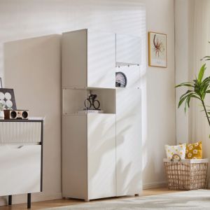 Okwish - Vitrine avec éclairage led, armoire haute avec acrylique transparent, blanc, vitrines sur pied, armoire polyvalente pour salon, bureau,