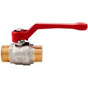 Vanne boisseau sph&eacute;rique - Laiton - M/M - Poign&eacute;e plate rouge 20X27