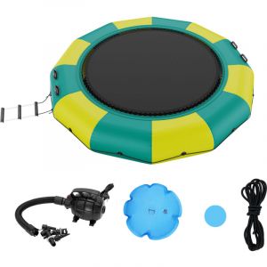 VEVOR Trampoline Aquatique Gonflable, Trampoline sur l&rsquo;Eau 367x60 cm, Plate-forme Natation Portable avec Echelle 3 Marches et Pompe a Air Electrique,