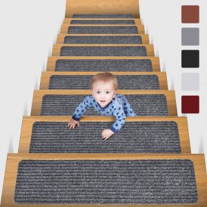 Fei Yu - Marchettes d'escalier Tapis De s&eacute;curit&eacute; Antid&eacute;rapant Tapis d'int&eacute;rieur Antid&eacute;rapant Pour Enfants, Gris15 pi&egrave;ces