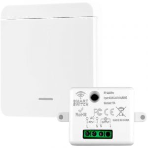 Interrupteur Sans Fil, 433Mhz Kit Prise Telecommande Sans Fil avec &Eacute;metteur et Contr&ocirc;leur R&eacute;cepteur 10 A 240 V T&eacute;l&eacute;command&eacute; Port&eacute;e de 50 M&egrave;tres, pour