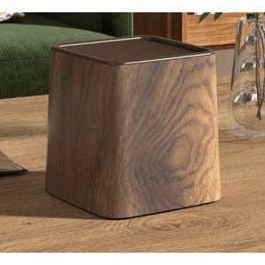 Poubelle de Bureau &agrave; Effet Bois Noyer-KINZON Style Chinois R&eacute;tro &agrave; Couvercle Oscillant, Mat&eacute;riau PP 4L, Poubelle de Table Compacte pour H&ocirc;tel Maison