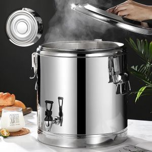 Seau isotherme en acier inoxydable de 40 litres, seau isotherme pour boissons, r&eacute;cipient portable commercial pour soupe avec robinet