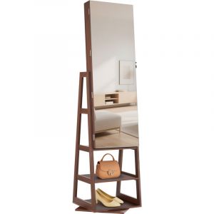 Mophorn Armoire &agrave; bijoux pivotante &agrave; 360&deg;, organiseur sur pied avec miroir pleine longueur, hauteur 1550 mm, &eacute;tag&egrave;res de rangement, porte