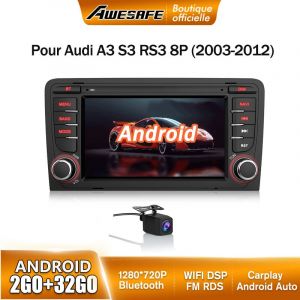 AWESAFE Autoradio Android 13 pour Audi A3 8P/S3/RS3/Sportback 2Go+32Go avec 7'' &Eacute;cran Tactile Carplay Android Auto Camera de recule