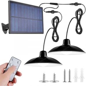 Lampes suspendues solaires d'ext&eacute;rieur &agrave; LED avec capteur de mouvement &agrave; &eacute;nergie solaire r&eacute;glable et t&eacute;l&eacute;commande IP67 &eacute;tanche pour garage, tonnelle,