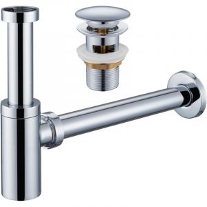 Siphon de lavabo de salle de bain avec bouchon de lavabo - siphon anti-odeur universel, siphon &agrave; clic avec trou de trop-plein - siphon avec trou de