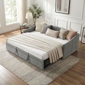 VASIEN &ndash;Lit gigogne 90/180x200cm,lit capitonn&eacute; canap&eacute;-lit extensible avec sommiers &agrave; lattes,Canap&eacute; lit 2 Places 90/180 x 200,lit Canap&eacute;-lit