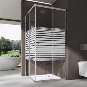 Sogood - doporro Paroi de Douche en Angle avec Bande Opauqe 90X70X190 Cabine de Douche Rectangulaire Ravenna16MS-Plus avec Portes Coulissantes