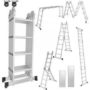 Randaco Echelle pliante articul&eacute;e 4x4 marches, echafaudage multifonction, ecarteur de mur, escabeau, 2 plaques plateforme de travail