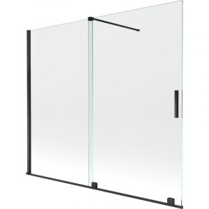 Mexen - Velar &eacute;cran de baignoire &agrave; 2 ailes coulissante 180 x 150 cm, transparent, Noir - 896-180-000-01-70