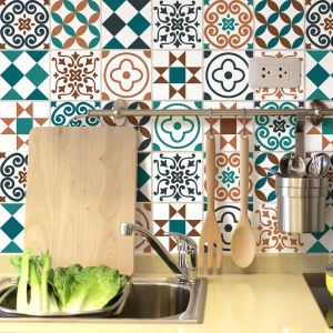 Sticker Mural Carrelage adh&eacute;sif Cuisine Salle de Bain - 9 stickers carrelages azulejos valentina - 9stickers15x15cm