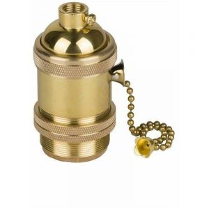 Vintage Support pour Ampoule E27 Douille Culot de Lampe Avec Interrupteur de Cha&icirc;ne en Cuivre Laiton Couleur Cuivre