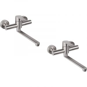 2pcsRobinet Mural Cuisine, Mitigeur Mural Inoxydable, Pivotant &agrave; 360&deg; pour &Eacute;vier de Cuisine, Eau Chaude et Froide, Trous de Montage R&eacute;glables, Bross&eacute;