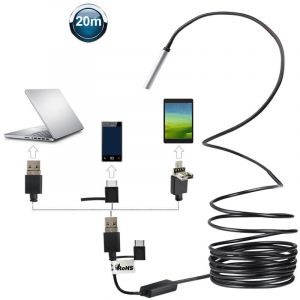 Asupermall - Endoscope usb 3-en-1 avec caméra 2MP - Inspection étanche, câble flexible de 20m, compatible Android, équipé de led réglables - Outil