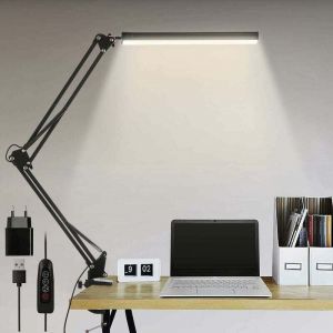 Lampe de bureau LED, lampe de bureau d'architecte pliable 14 W avec clip, 10 niveaux de luminosit&eacute; x 3 modes de couleur, lampe de bureau r&eacute;glable,