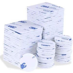 50 Pièces Autocollants Double Face, Ruban Mousse Adhésif Fort, Autocollants Imperméables Blancs, Carré 50x50 Mm, Rond 30 Mm, 25 Pièces Chacun,