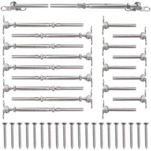 Kit de 10 paires de c&acirc;bles de garde-corps 3/16", acier inoxydable T316, quincaillerie de garde-corps &agrave; angle r&eacute;glable 3/16", pour poteaux en bois