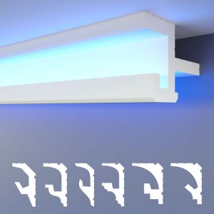 Heximo &ndash; Moulure LED 2en1 pour &eacute;clairage indirect &ndash; Corniche de plafond en polystyr&egrave;ne extrud&eacute; &ndash; Longueur 1,7 m &ndash; Dimensions 123x86 mm - HLED-20