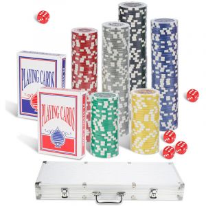 Tolletour - Jetons de poker Coffret de Poker en Aluminium avec 300 jetons lasers Malette de Poker Argent