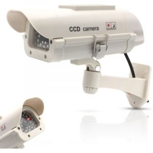 Gotrays - Caméra Factice Extérieur - Fausse Caméra de Vidéosurveillance avec led Clignotante - Panneau Solaire - Usage Extérieur/Intérieur - Blanc