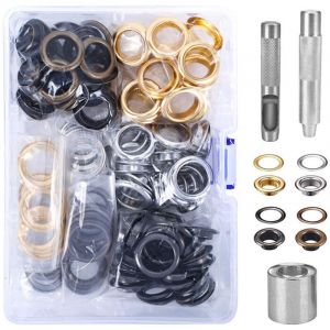 Kit de 100 &oelig;illets de 16 mm - Outils et &oelig;illets m&eacute;talliques pour r&eacute;paration de b&acirc;ches, tentes (bronze, argent, or) - Dolaso
