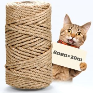 Corde en sisal pour Arbre à Chat, 8 mm x 20 m, Corde en sisal Naturel, Corde de Chanvre, Corde à griffer, Corde en Jute pour la Maison, Le Jardin, Le