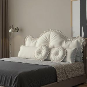 Grand coussin pour tête de lit, coussin de lecture, coussin long pour dossier de canapé avec 1 coussin tour de cou et 2 coussins ronds,Blanc, 200cm