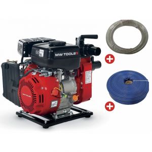 Pack Pompe &agrave; eau thermique essence 10.000 L/h 2 CV raccord 1,5 avec tuyau d'aspiration 5 m et tuyau de refoulement 50 m MW Tools WP1000SET