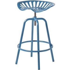 Tabouret vintage bleu avec si&egrave;ge de tracteur pivotant, 70 cm - Homescapes