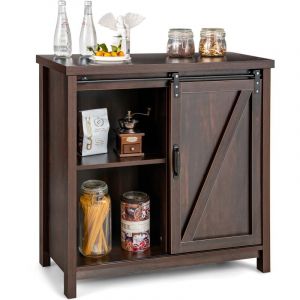 Costway - Buffet Meuble de Rangement avec Porte Coulissante de Grange & 4 Compartiments, Commode à Bar de Café Fermier pour Cuisine, Salon, Marron