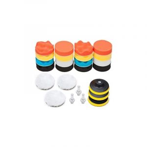 25 Pièces Pollisage Voiture Kit, 75mm Éponge Disque de Polissage, Embout Polish pour Perceuse, Brosse a Polir pour Meuleuse,Tampon Lustrage avec M10