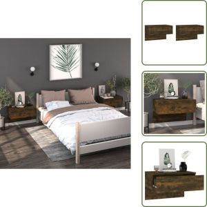 Tables de chevet murales 2 pcs Ch&ecirc;ne fum&eacute; - Table De Chevet Murale - Meuble De Chambre - Table De Nuit - &Eacute;tag&egrave;re Murale - Rangement Mural