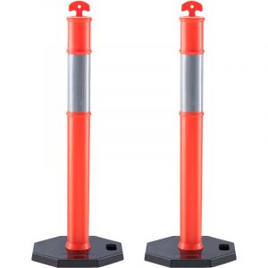 Vevor Poteau de Signalisation 2PCs Poteau de Delimitation sur Socle en Caoutchouc Cone de Signalisation avec Bande Reflechissante pour Controle de