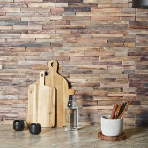 Plaquette de parement mural d&eacute;coratif en bois FSC - 1&ndash;1,8 x 18 x 49,5 cm - Lot de 6 - Aspect Bois FLott&eacute;