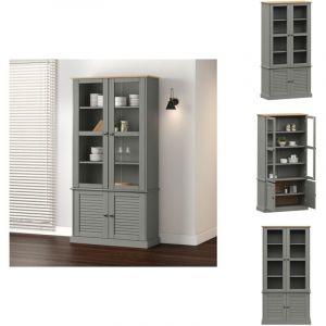 Vitrine en verre vigo gris 85x35x170 cm bois massif de pin - Bibliothèque Murale - Bibliothèque Design - Meuble Rangement - Vitrine Bois - Buffet