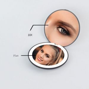 Mini miroir de maquillage de poche LED Portable Compact grossissant 10X avec lumi&egrave;re rond miroir led maquillage de poche miroir grossissant
